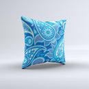 Vibrant Blue Paisley Design Ink-Fuzed Decorative Throw Pillow
