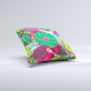 Vibrant Green & Coral Floral Sketched Ink-Fuzed Decorative Throw Pillow