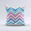 Vibrant Pink & Blue Layered Chevron Pattern Ink-Fuzed Decorative Throw Pillow