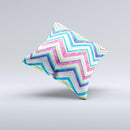 Vibrant Pink & Blue Layered Chevron Pattern Ink-Fuzed Decorative Throw Pillow