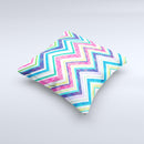 Vibrant Pink & Blue Layered Chevron Pattern Ink-Fuzed Decorative Throw Pillow