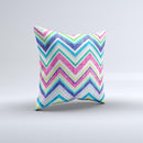 Vibrant Pink & Blue Layered Chevron Pattern Ink-Fuzed Decorative Throw Pillow