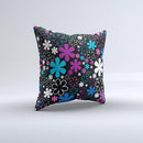 Vibrant Pink & Blue Vector Floral Ink-Fuzed Decorative Throw Pillow