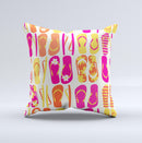 Vibrant Pink & Yellow Flip-Flop Vector Ink-Fuzed Decorative Throw Pillow