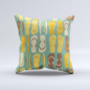 Vinatge Blue & Yellow Flip-Flops Ink-Fuzed Decorative Throw Pillow