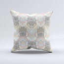 Vintage Abstract Owl Tan Pattern Ink-Fuzed Decorative Throw Pillow