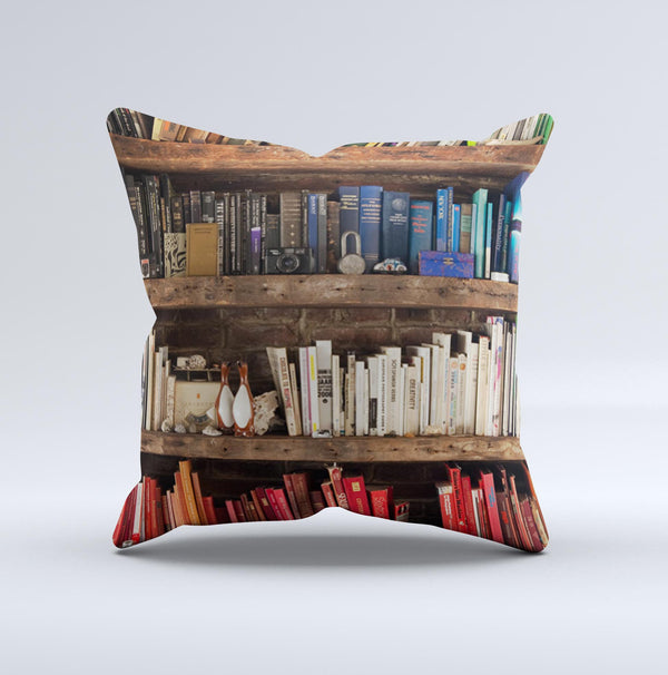 Vintage Bookcase V1  Ink-Fuzed Decorative Throw Pillow