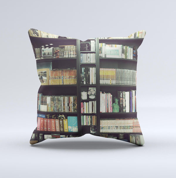 Vintage Bookcase V2  Ink-Fuzed Decorative Throw Pillow