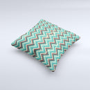 Vintage Green & Tan Chevron Pattern V4  Ink-Fuzed Decorative Throw Pillow