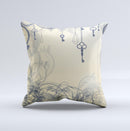 Vintage Hanging Clocks and Keys  Ink-Fuzed Decorative Throw Pillow