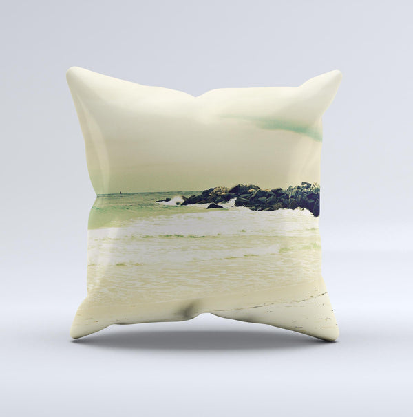 Vintage Subtle Yellow Beach Scene  Ink-Fuzed Decorative Throw Pillow