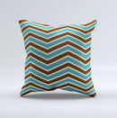 Vintage Wide Chevron Pattern Brown & Blue Ink-Fuzed Decorative Throw Pillow