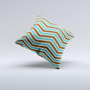 Vintage Wide Chevron Pattern Brown & Blue Ink-Fuzed Decorative Throw Pillow