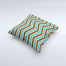 Vintage Wide Chevron Pattern Brown & Blue Ink-Fuzed Decorative Throw Pillow