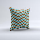 Vintage Wide Chevron Pattern Brown & Blue Ink-Fuzed Decorative Throw Pillow