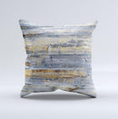 Vintage Wooden Planks with Yellow Paint  Ink-Fuzed Decorative Throw Pillow