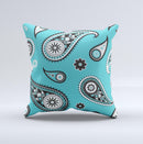 Vivid Blue & Black Paisley Design Ink-Fuzed Decorative Throw Pillow