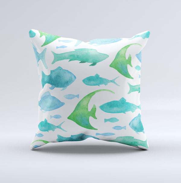 The Vivid Blue Watercolor Sea Creatures ink-Fuzed Decorative Throw Pillow