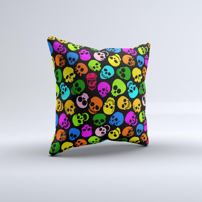 Vivid Vector Neon Skulls Ink-Fuzed Decorative Throw Pillow