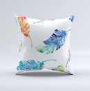 The Watercolour Feather Floats ink-Fuzed Decorative Throw Pillow