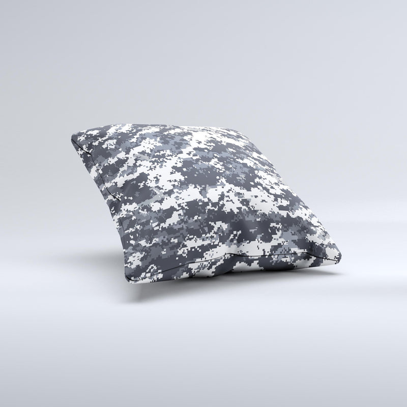 White and Gray Digital Camouflage  Ink-Fuzed Decorative Throw Pillow