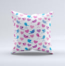 White with Pink & Blue Vector Tweety Birds Ink-Fuzed Decorative Throw Pillow