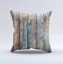 Wood Planks with Peeled Blue Paint Ink-Fuzed Decorative Throw Pillow