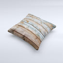 Wood Planks with Peeled Blue Paint Ink-Fuzed Decorative Throw Pillow