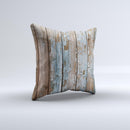 Wood Planks with Peeled Blue Paint Ink-Fuzed Decorative Throw Pillow