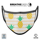Pineapple Over Apricot Stripes - Made in USA Mouth Cover Unisex Anti-Dust Cotton Blend Reusable & Washable Face Mask with Adjustable Sizing for Adult or Child