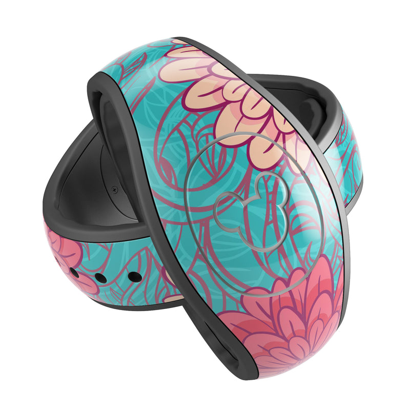 Pink & Blue Floral Illustration - Decal Skin Wrap Kit for the Disney Magic Band