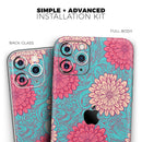 Pink & Blue Floral Illustration - Protective Skin Wrap & Decal – Compatible with iPhone SE to iPhone 17 Pro Max (All Models)