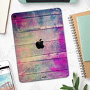 Pink & Blue Grunge Wood Planks - Full Body Skin Decal for the Apple iPad Pro 12.9", 11", 10.5", 9.7", Air or Mini (All Models Available)