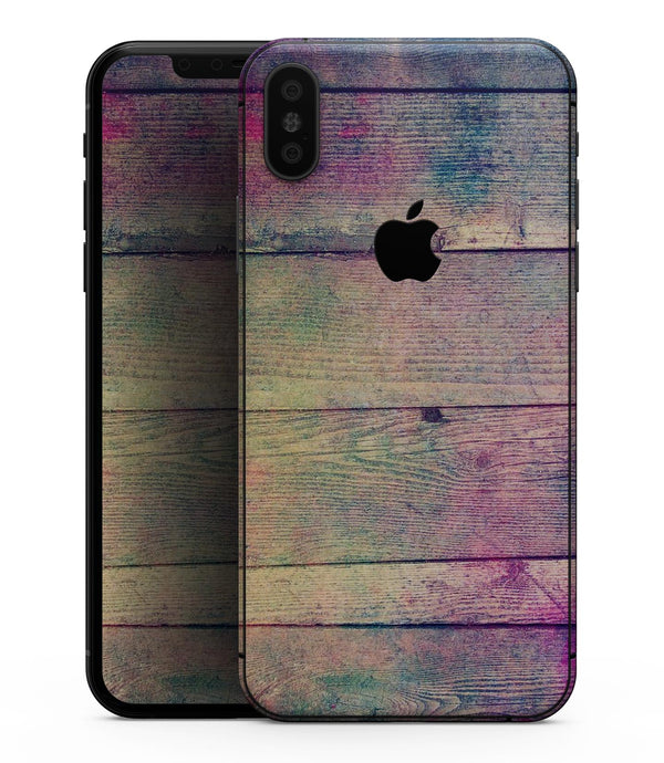 Pink & Blue Grunge Wood Planks - iPhone XS MAX, XS/X, 8/8+, 7/7+, 5/5S/SE Skin-Kit (All iPhones Available)