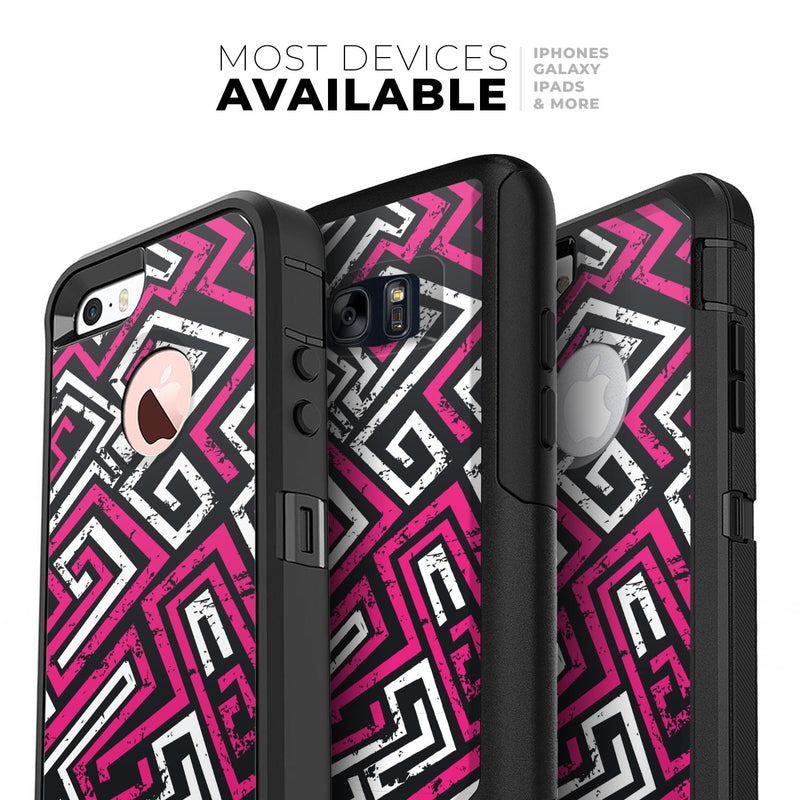 Pink & White Abstract Maze Pattern - Skin Kit for the iPhone OtterBox Cases