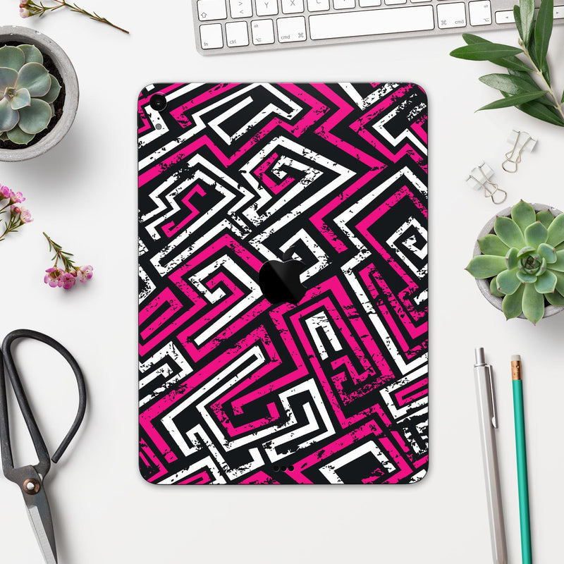 Pink & White Abstract Maze Pattern - Full Body Skin Decal for the Apple iPad Pro 12.9", 11", 10.5", 9.7", Air or Mini (All Models Available)