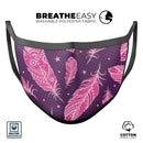 Pink Aztec Feather Galore - Made in USA Mouth Cover Unisex Anti-Dust Cotton Blend Reusable & Washable Face Mask with Adjustable Sizing for Adult or Child