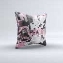 Pink & Black Abstract Fashion Poster ink-Fuzed Decorative Throw Pillow