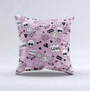 Pink & Black Love Skulls Pattern V3 ink-Fuzed Decorative Throw Pillow