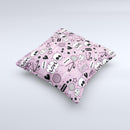 Pink & Black Love Skulls Pattern V3 ink-Fuzed Decorative Throw Pillow