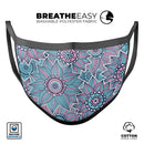 Pink & Blue Flowered Pattern - Made in USA Mouth Cover Unisex Anti-Dust Cotton Blend Reusable & Washable Face Mask with Adjustable Sizing for Adult or Child
