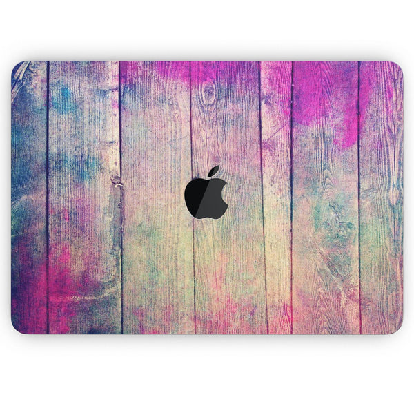 Pink & Blue Grunge Wood Planks - Skin Decal Wrap Kit Compatible with the Apple MacBook Pro, Pro with Touch Bar or Air (11", 12", 13", 15" & 16" - All Versions Available)