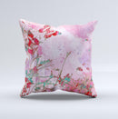 Pink Bright Watercolor Floral Ink-Fuzed Decorative Throw Pillow