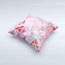 Pink Bright Watercolor Floral Ink-Fuzed Decorative Throw Pillow
