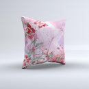 Pink Bright Watercolor Floral Ink-Fuzed Decorative Throw Pillow