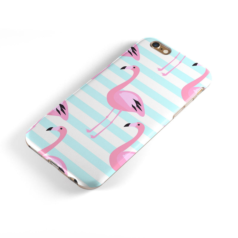 Pink Flamingos Over Blue Stripes iPhone 6/6s or 6/6s Plus 2-Piece Hybrid INK-Fuzed Case