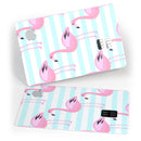 Pink Flamingos Over Blue Stripes - Premium Protective Decal Skin-Kit for the Apple Credit Card