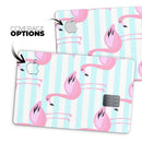 Pink Flamingos Over Blue Stripes - Premium Protective Decal Skin-Kit for the Apple Credit Card