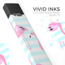 Pink Flamingos Over Blue Stripes - Premium Decal Protective Skin-Wrap Sticker compatible with the Juul Labs vaping device