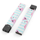 Pink Flamingos Over Blue Stripes - Premium Decal Protective Skin-Wrap Sticker compatible with the Juul Labs vaping device